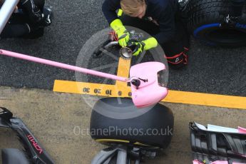 World © Octane Photographic Ltd. Formula 1 – Winter Test 1. Sahara Force India VJM11 Sergio Perez - tyre change practice. Circuit de Barcelona-Catalunya, Spain. Thursday 1st March 2018.