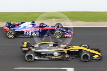 World © Octane Photographic Ltd. Formula 1 – Winter Test 1. Scuderia Toro Rosso STR13 – Pierre Gasly and Renault Sport F1 Team RS18 – Nico Hulkenberg. Circuit de Barcelona-Catalunya, Spain. Thursday 1st March 2018.