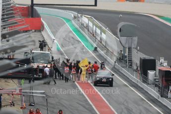 World © Octane Photographic Ltd. Formula 1 – Winter Test 1. Aston Martin Red Bull Racing TAG Heuer RB14 – Max Verstappen's car is returned to the pits after going into the gravel at turn 12. Circuit de Barcelona-Catalunya, Spain. Thursday 1st March 2018.