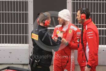 World © Octane Photographic Ltd. Formula 1 – Winter Test 1. Scuderia Ferrari SF71-H – Sebastian Vettel and Riccardo Adami (Race Engineer), Circuit de Barcelona-Catalunya, Spain. Thursday 1st March 2018.