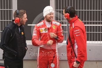 World © Octane Photographic Ltd. Formula 1 – Winter Test 1. Scuderia Ferrari SF71-H – Sebastian Vettel and Riccardo Adami (Race Engineer), Circuit de Barcelona-Catalunya, Spain. Thursday 1st March 2018.