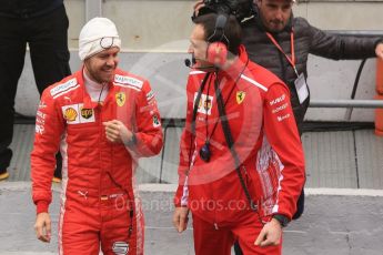 World © Octane Photographic Ltd. Formula 1 – Winter Test 1. Scuderia Ferrari SF71-H – Sebastian Vettel and Riccardo Adami (Race Engineer), Circuit de Barcelona-Catalunya, Spain. Thursday 1st March 2018.