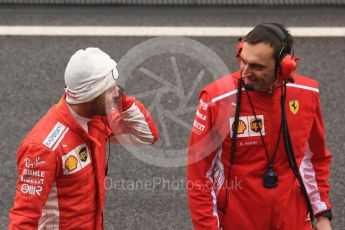 World © Octane Photographic Ltd. Formula 1 – Winter Test 1. Scuderia Ferrari SF71-H – Sebastian Vettel and Riccardo Adami (Race Engineer), Circuit de Barcelona-Catalunya, Spain. Thursday 1st March 2018.