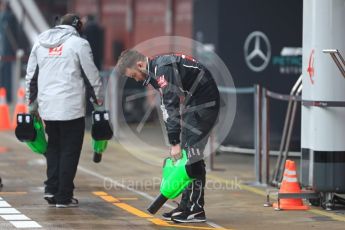 World © Octane Photographic Ltd. Formula 1 – Winter Test 1. Haas F1 Team drying the pit box. Circuit de Barcelona-Catalunya, Spain. Thursday 1st March 2018.