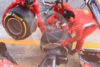 World © Octane Photographic Ltd. Formula 1 – Winter Test 2. Scuderia Ferrari SF71-H pitstop practice – Sebastian Vettel, Circuit de Barcelona-Catalunya, Spain. Tuesday 6th March 2018.