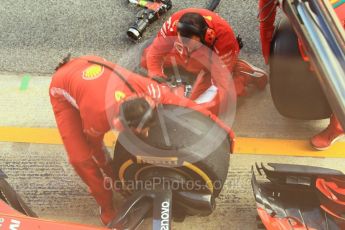 World © Octane Photographic Ltd. Formula 1 – Winter Test 2. Scuderia Ferrari SF71-H pitstop practice – Sebastian Vettel, Circuit de Barcelona-Catalunya, Spain. Tuesday 6th March 2018.