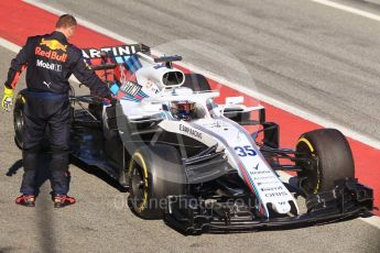 World © Octane Photographic Ltd. Formula 1 – Winter Test 2. Williams Martini Racing FW41 – Sergey Sirotkin's car stops in the pitlane opposite Red Bull. Circuit de Barcelona-Catalunya, Spain. Wednesday 7th March 2018.