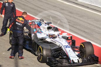 World © Octane Photographic Ltd. Formula 1 – Winter Test 2. Williams Martini Racing FW41 – Sergey Sirotkin's car stops in the pitlane opposite Red Bull. Circuit de Barcelona-Catalunya, Spain. Wednesday 7th March 2018.