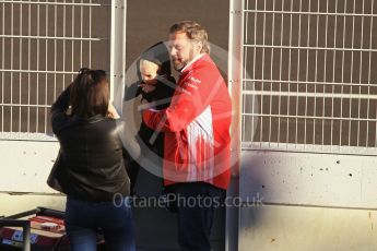 World © Octane Photographic Ltd. Formula 1 – Winter Test 2. Scuderia Ferrari – Kimi Raikkonen’s wife, Minttu Virtanen and son Robin Raikkonen. Circuit de Barcelona-Catalunya, Spain. Wednesday 7th March 2018.