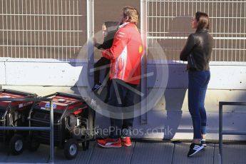 World © Octane Photographic Ltd. Formula 1 – Winter Test 2. Scuderia Ferrari – Kimi Raikkonen’s wife, Minttu Virtanen and son Robin Raikkonen. Circuit de Barcelona-Catalunya, Spain. Wednesday 7th March 2018.