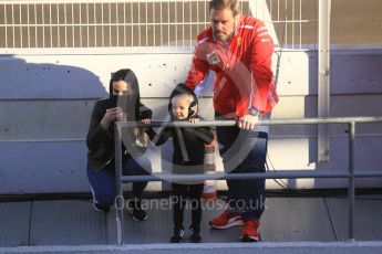 World © Octane Photographic Ltd. Formula 1 – Winter Test 2. Scuderia Ferrari – Kimi Raikkonen’s wife, Minttu Virtanen and son Robin Raikkonen. Circuit de Barcelona-Catalunya, Spain. Wednesday 7th March 2018.