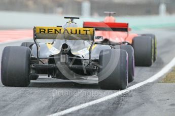 World © Octane Photographic Ltd. Formula 1 – Winter Test 2. Scuderia Ferrari SF71-H – Sebastian Vettel and Renault Sport F1 Team RS18 – Nico Hulkenberg. Circuit de Barcelona-Catalunya, Spain. Thursday 8th March 2018.