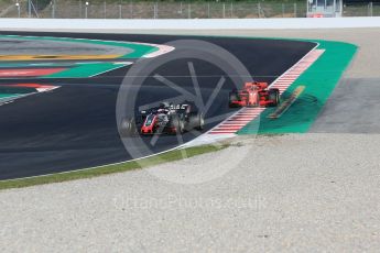 World © Octane Photographic Ltd. Formula 1 – Winter Test 2. Haas F1 Team VF-18 – Romain Grosjean and Scuderia Ferrari SF71-H – Kimi Raikkonen. Circuit de Barcelona-Catalunya, Spain. Friday 9th March 2018.