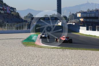 World © Octane Photographic Ltd. Formula 1 – Winter Test 2. Haas F1 Team VF-18 – Romain Grosjean and Scuderia Ferrari SF71-H – Kimi Raikkonen. Circuit de Barcelona-Catalunya, Spain. Friday 9th March 2018.