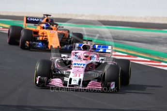 World © Octane Photographic Ltd. Formula 1 – Winter Test 2. Sahara Force India VJM11 - Esteban Ocon and McLaren MCL33 – Fernando Alonso. Circuit de Barcelona-Catalunya, Spain. Friday 9th March 2018.