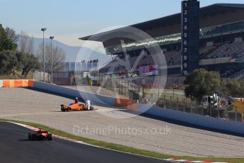 World © Octane Photographic Ltd. Formula 1 – Winter Test 2. McLaren MCL33 – Fernando Alonso stops on track at turn 7. Circuit de Barcelona-Catalunya, Spain. Friday 9th March 2018.