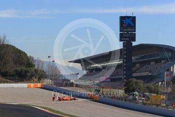 World © Octane Photographic Ltd. Formula 1 – Winter Test 2. McLaren MCL33 – Fernando Alonso stops on track at turn 7. Circuit de Barcelona-Catalunya, Spain. Friday 9th March 2018.