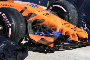 World © Octane Photographic Ltd. Formula 1 – Winter Test 2. McLaren MCL33 – Fernando Alonso stops on track at turn 7. Circuit de Barcelona-Catalunya, Spain. Friday 9th March 2018.