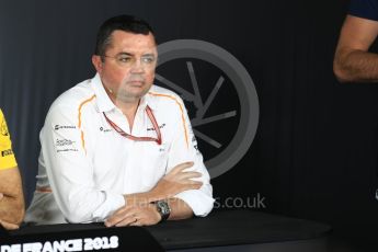 World © Octane Photographic Ltd. Formula 1 - French GP - Friday FIA Team Press Conference. Eric Boullier - Racing Director of McLaren. Circuit Paul Ricard, Le Castellet, France. Friday 22nd June 2018.