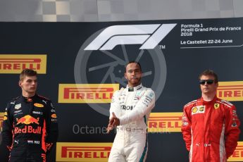 World © Octane Photographic Ltd. Formula 1 – French GP - Race Podium. Mercedes AMG Petronas Motorsport AMG F1 W09 EQ Power+ - Lewis Hamilton, Aston Martin Red Bull Racing TAG Heuer RB14 – Max Verstappen and Scuderia Ferrari SF71-H – Kimi Raikkonen. Circuit Paul Ricard, Le Castellet, France. Sunday 24th June 2018.