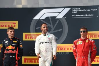 World © Octane Photographic Ltd. Formula 1 – French GP - Race Podium. Mercedes AMG Petronas Motorsport AMG F1 W09 EQ Power+ - Lewis Hamilton, Aston Martin Red Bull Racing TAG Heuer RB14 – Max Verstappen and Scuderia Ferrari SF71-H – Kimi Raikkonen. Circuit Paul Ricard, Le Castellet, France. Sunday 24th June 2018.