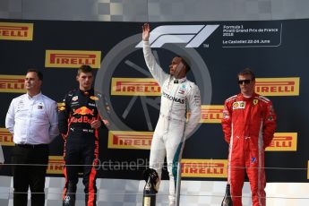 World © Octane Photographic Ltd. Formula 1 – French GP - Race Podium. Mercedes AMG Petronas Motorsport AMG F1 W09 EQ Power+ - Lewis Hamilton, Aston Martin Red Bull Racing TAG Heuer RB14 – Max Verstappen and Scuderia Ferrari SF71-H – Kimi Raikkonen. Circuit Paul Ricard, Le Castellet, France. Sunday 24th June 2018.