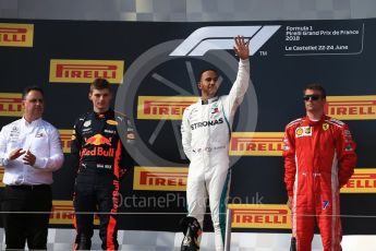 World © Octane Photographic Ltd. Formula 1 – French GP - Race Podium. Mercedes AMG Petronas Motorsport AMG F1 W09 EQ Power+ - Lewis Hamilton, Aston Martin Red Bull Racing TAG Heuer RB14 – Max Verstappen and Scuderia Ferrari SF71-H – Kimi Raikkonen. Circuit Paul Ricard, Le Castellet, France. Sunday 24th June 2018.