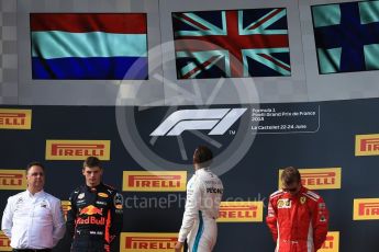 World © Octane Photographic Ltd. Formula 1 – French GP - Race Podium. Mercedes AMG Petronas Motorsport AMG F1 W09 EQ Power+ - Lewis Hamilton, Aston Martin Red Bull Racing TAG Heuer RB14 – Max Verstappen and Scuderia Ferrari SF71-H – Kimi Raikkonen. Circuit Paul Ricard, Le Castellet, France. Sunday 24th June 2018.