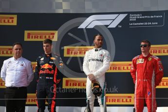 World © Octane Photographic Ltd. Formula 1 – French GP - Race Podium. Mercedes AMG Petronas Motorsport AMG F1 W09 EQ Power+ - Lewis Hamilton, Aston Martin Red Bull Racing TAG Heuer RB14 – Max Verstappen and Scuderia Ferrari SF71-H – Kimi Raikkonen. Circuit Paul Ricard, Le Castellet, France. Sunday 24th June 2018.