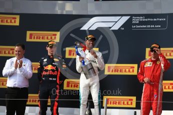 World © Octane Photographic Ltd. Formula 1 – French GP - Race Podium. Mercedes AMG Petronas Motorsport AMG F1 W09 EQ Power+ - Lewis Hamilton, Aston Martin Red Bull Racing TAG Heuer RB14 – Max Verstappen and Scuderia Ferrari SF71-H – Kimi Raikkonen. Circuit Paul Ricard, Le Castellet, France. Sunday 24th June 2018.