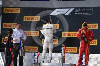 World © Octane Photographic Ltd. Formula 1 – French GP - Race Podium. Mercedes AMG Petronas Motorsport AMG F1 W09 EQ Power+ - Lewis Hamilton, Aston Martin Red Bull Racing TAG Heuer RB14 – Max Verstappen and Scuderia Ferrari SF71-H – Kimi Raikkonen. Circuit Paul Ricard, Le Castellet, France. Sunday 24th June 2018.