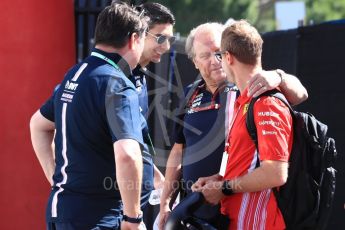 World © Octane Photographic Ltd. Formula 1 – French GP - Paddock. Scuderia Ferrari - Sebastian Vettel, Robert Fernley and Sahara Force India - Esteban Ocon. Circuit Paul Ricard, Le Castellet, France. Friday 22nd June 2018.