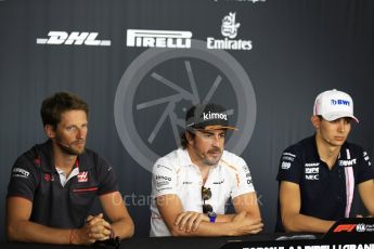 World © Octane Photographic Ltd. Formula 1 – French GP - Thursday Driver Press Conference. Sahara Force India - Esteban Ocon, McLaren – Fernando Alonso and Haas F1 Team – Romain Grosjean. Circuit Paul Ricard, Le Castellet, France. Thursday 21st June 2018.