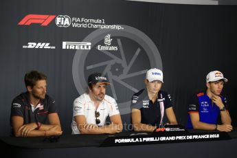 World © Octane Photographic Ltd. Formula 1 – French GP - Thursday Driver Press Conference. Scuderia Toro Rosso – Pierre Gasly, Sahara Force India - Esteban Ocon, McLaren – Fernando Alonso and Haas F1 Team – Romain Grosjean. Circuit Paul Ricard, Le Castellet, France. Thursday 21st June 2018.