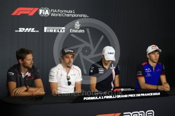 World © Octane Photographic Ltd. Formula 1 – French GP - Thursday Driver Press Conference. Scuderia Toro Rosso – Pierre Gasly, Sahara Force India - Esteban Ocon, McLaren – Fernando Alonso and Haas F1 Team – Romain Grosjean. Circuit Paul Ricard, Le Castellet, France. Thursday 21st June 2018.