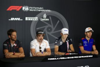 World © Octane Photographic Ltd. Formula 1 – French GP - Thursday Driver Press Conference. Scuderia Toro Rosso – Pierre Gasly, Sahara Force India - Esteban Ocon, McLaren – Fernando Alonso and Haas F1 Team – Romain Grosjean. Circuit Paul Ricard, Le Castellet, France. Thursday 21st June 2018.