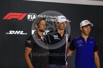 World © Octane Photographic Ltd. Formula 1 – French GP - Thursday Driver Press Conference. Scuderia Toro Rosso – Pierre Gasly, Sahara Force India - Esteban Ocon and Haas F1 Team – Romain Grosjean. Circuit Paul Ricard, Le Castellet, France. Thursday 21st June 2018.