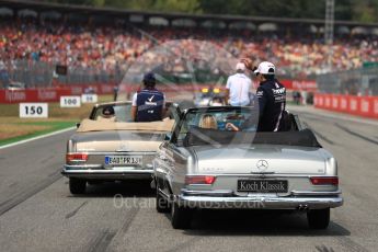 World © Octane Photographic Ltd. Formula 1 – German GP - Drivers’ Parade. Williams Martini Racing FW41 – Lance Stroll and Sahara Force India VJM11 - Esteban Ocon. Hockenheimring, Baden-Wurttemberg, Germany. Sunday 22nd July 2018.