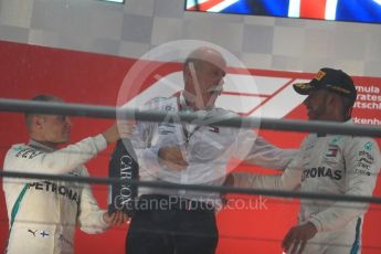 World © Octane Photographic Ltd. Formula 1 – German GP - Podium. Mercedes AMG Petronas Motorsport AMG F1 W09 EQ Power+ - Lewis Hamilton and Valtteri Bottas with Dieter Zetsche, Chairman of the Board of Management of Daimler AG and Head of Mercedes-Benz Cars. Hockenheimring, Baden-Wurttemberg, Germany. Sunday 22nd July 2018.