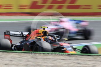 World © Octane Photographic Ltd. Formula 1 – German GP - Practice 1. Aston Martin Red Bull Racing TAG Heuer RB14 – Max Verstappen and Sahara Force India VJM11 - Sergio Perez. Hockenheimring, Baden-Wurttemberg, Germany. Friday 20th July 2018.