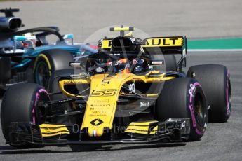 World © Octane Photographic Ltd. Formula 1 – German GP - Practice 1. Renault Sport F1 Team RS18 – Carlos Sainz and Mercedes AMG Petronas Motorsport AMG F1 W09 EQ Power+ - Lewis Hamilton. Hockenheimring, Baden-Wurttemberg, Germany. Friday 20th July 2018.