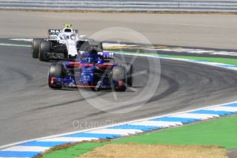 World © Octane Photographic Ltd. Formula 1 – German GP - Practice 2. Scuderia Toro Rosso STR13 – Brendon Hartley and Williams Martini Racing FW41 – Sergey Sirotkin. Hockenheimring, Baden-Wurttemberg, Germany. Friday 20th July 2018.