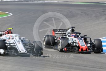 World © Octane Photographic Ltd. Formula 1 – German GP - Practice 2. Alfa Romeo Sauber F1 Team C37 – Charles Leclerc and Haas F1 Team VF-18 – Romain Grosjean. Hockenheimring, Baden-Wurttemberg, Germany. Friday 20th July 2018.