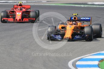 World © Octane Photographic Ltd. Formula 1 – German GP - Practice 2. McLaren MCL33 – Stoffel Vandoorne and Scuderia Ferrari SF71-H – Kimi Raikkonen. Hockenheimring, Baden-Wurttemberg, Germany. Friday 20th July 2018.