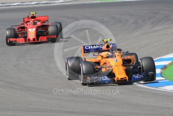 World © Octane Photographic Ltd. Formula 1 – German GP - Practice 2. McLaren MCL33 – Stoffel Vandoorne and Scuderia Ferrari SF71-H – Kimi Raikkonen. Hockenheimring, Baden-Wurttemberg, Germany. Friday 20th July 2018.