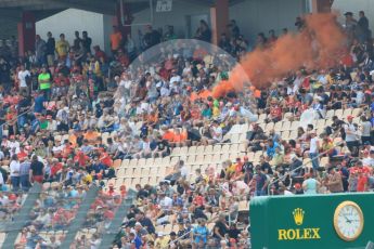 World © Octane Photographic Ltd. Formula 1 – German GP - Qualifying. Max Verstappen fans letting off a flare in the grandstand. Hockenheimring, Baden-Wurttemberg, Germany. Saturday 21st July 2018.