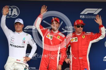 World © Octane Photographic Ltd. Formula 1 – German GP - Qualifying. Scuderia Ferrari SF71-H – Sebastian Vettel (Pole) and Kimi Raikkonen (3rd) with Mercedes AMG Petronas Motorsport AMG F1 W09 EQ Power+ - Valtteri Bottas (2nd). Hockenheimring, Baden-Wurttemberg, Germany. Saturday 21st July 2018.
