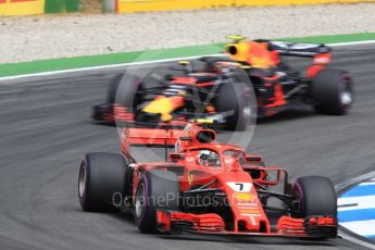 World © Octane Photographic Ltd. Formula 1 – German GP - Race. Scuderia Ferrari SF71-H – Kimi Raikkonen and Aston Martin Red Bull Racing TAG Heuer RB14 – Max Verstappen. Hockenheimring, Baden-Wurttemberg, Germany. Sunday 22nd July 2018.