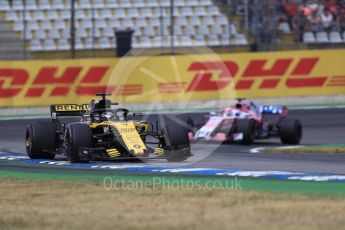 World © Octane Photographic Ltd. Formula 1 – German GP - Race. Renault Sport F1 Team RS18 – Nico Hulkenberg and Sahara Force India VJM11 - Sergio Perez. Hockenheimring, Baden-Wurttemberg, Germany. Sunday 22nd July 2018.