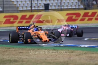 World © Octane Photographic Ltd. Formula 1 – German GP - Race. McLaren MCL33 – Fernando Alonso and Sahara Force India VJM11 - Esteban Ocon. Hockenheimring, Baden-Wurttemberg, Germany. Sunday 22nd July 2018.